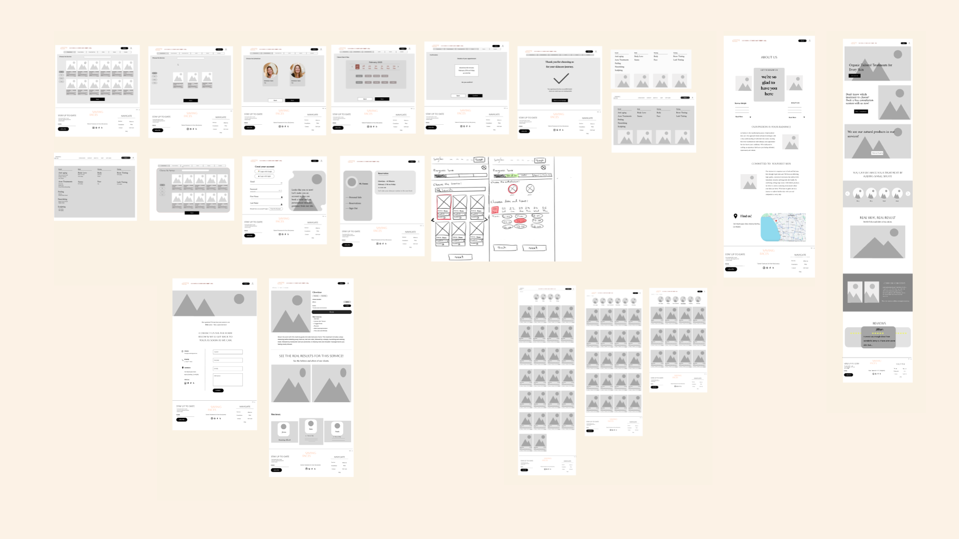 Wireframes — Saving Faces website redesign